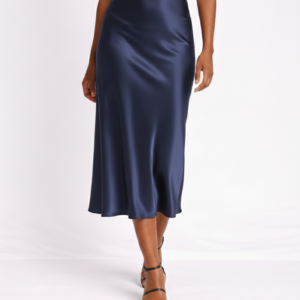 Navy Blue Satin Skirt