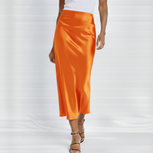 Orange satin skirt